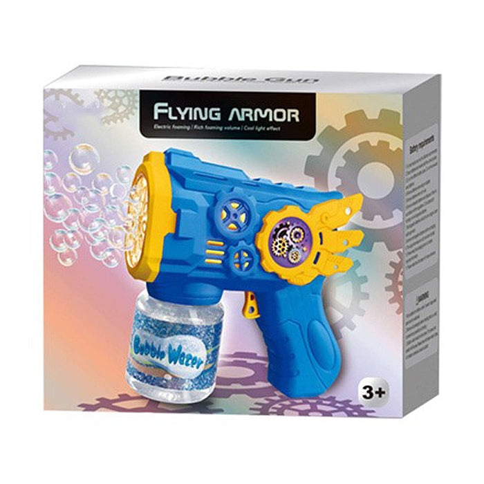 Flying Armor Bubble Gun Toy with Light and Foam Action