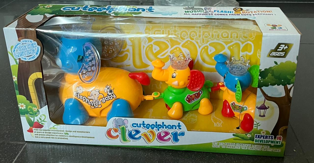 Cute Elephant Musical Toy Set with Lights and Crown