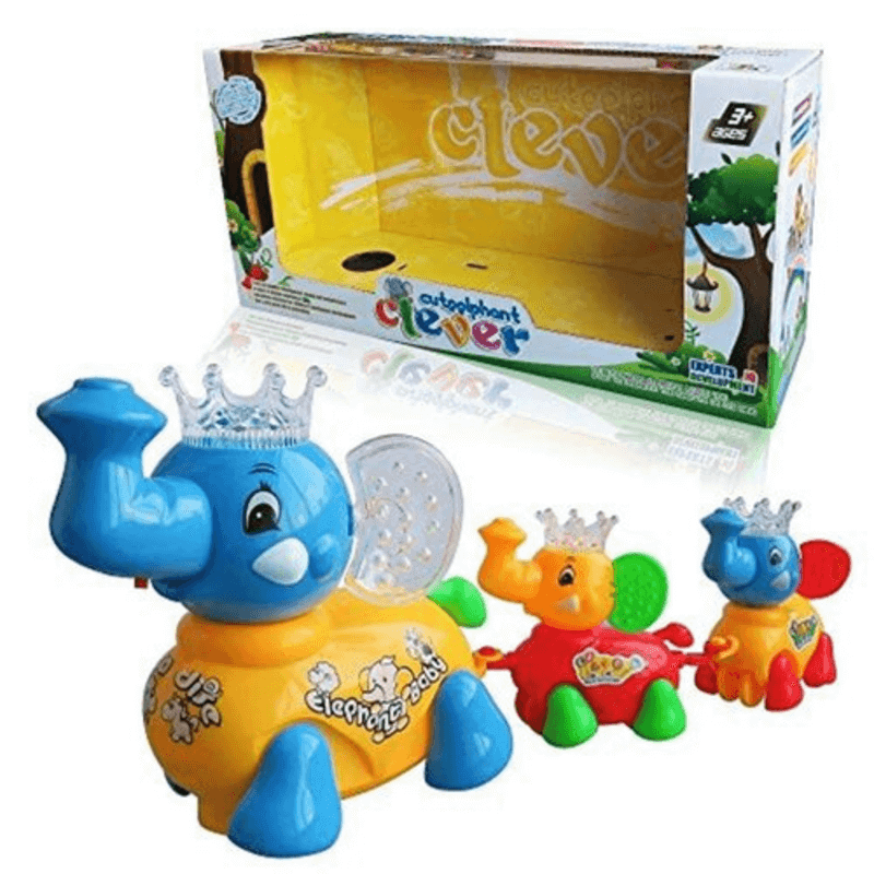 Cute Elephant Musical Toy Set with Lights and Crown