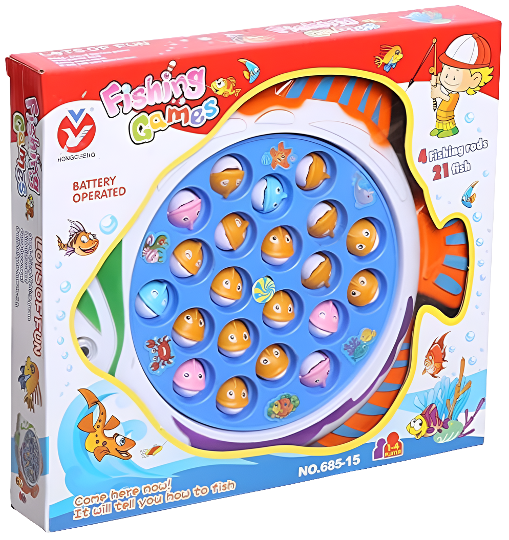 Battery Operated Fishing Game Toy with 21 Fish and 4 Rods