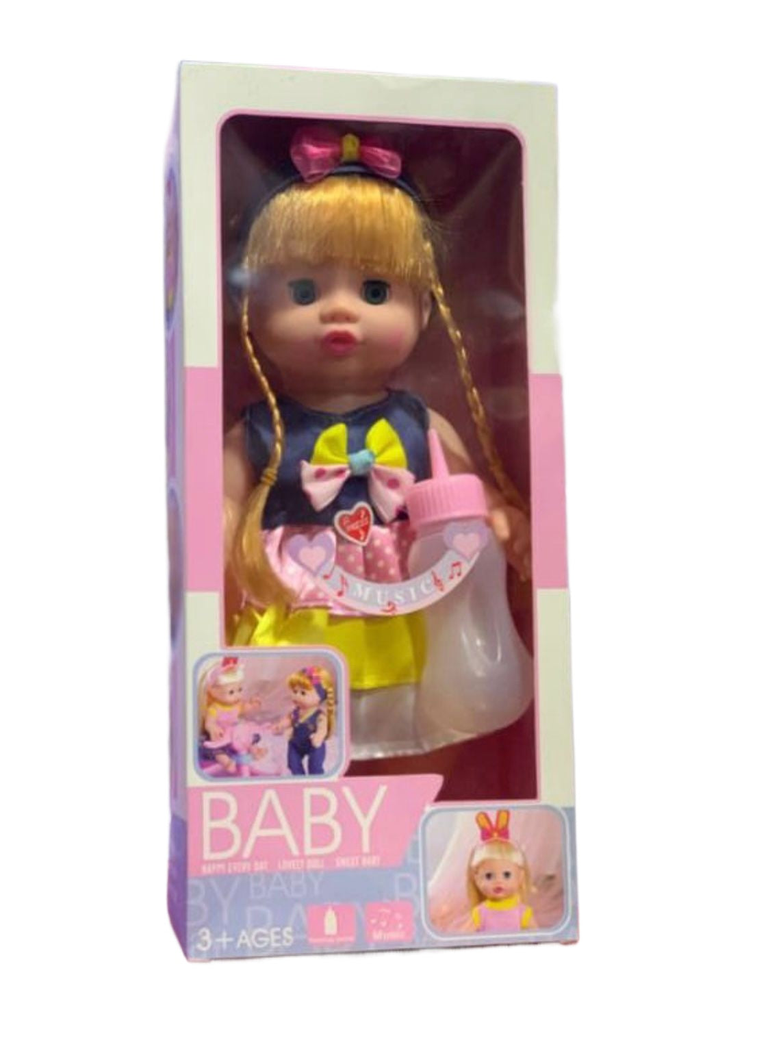 Rubber Baby Doll with Music and Feeding Bottle Toy for Girls